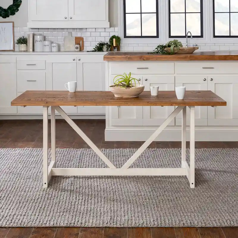 Solid Wood 72-Inch Farmhouse Trestle Dining Table
