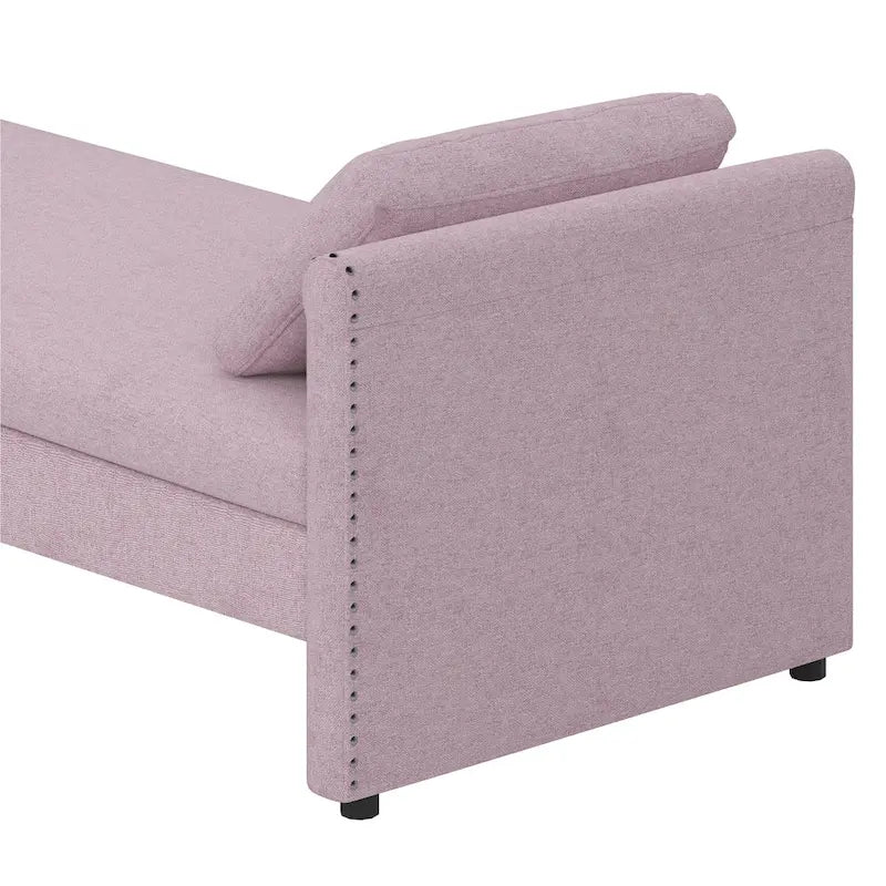 Kárpitozott chaise longue heverő 2 fiókkal és párnákkal, kompakt pihenőkanapé nappaliba, lenvászon szövetből