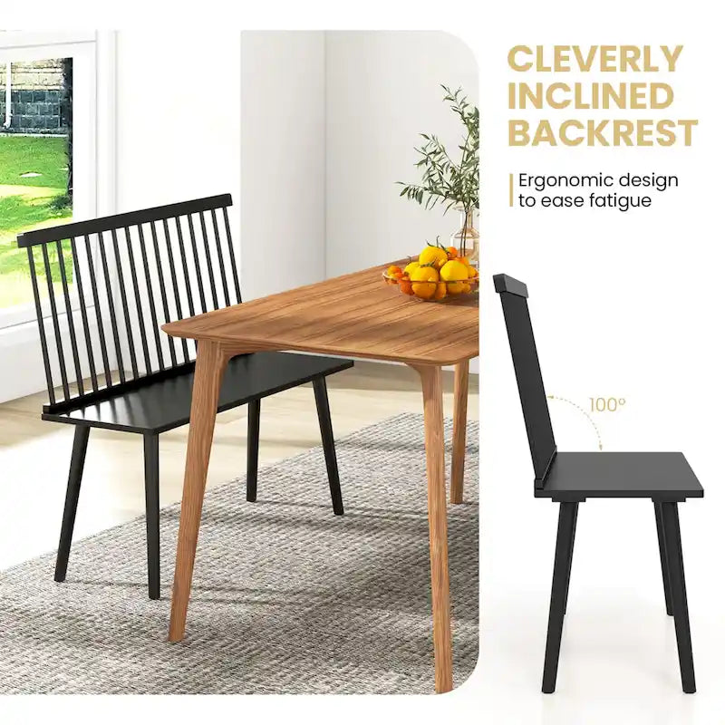 Entryway Dining Bench for 2 Spindle Back Rubber Wood Natural Finish