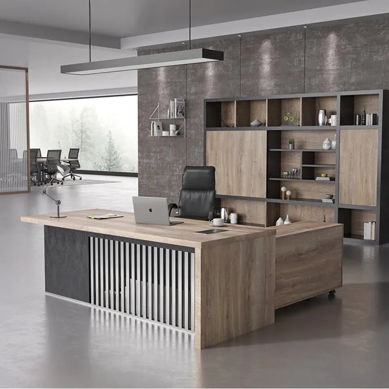 63 Inch Executive Office Desk Modern Home Office Desk with File Cabinet