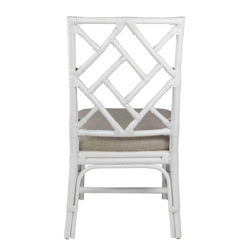 Natural Rattan Handmade Cushioned Dining Chairs Set of 2 Coastal Style