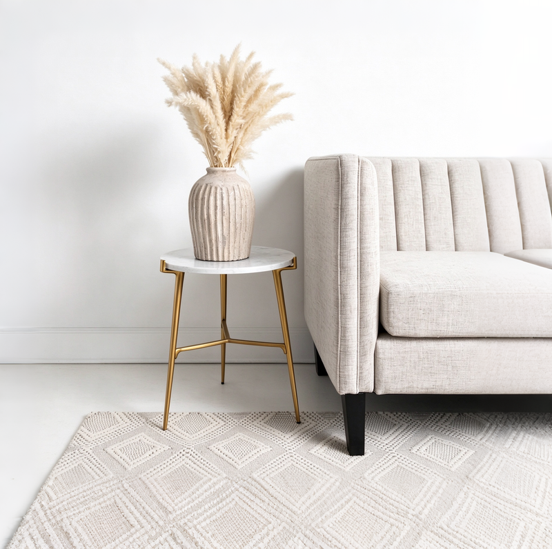 White/Gold Contemporary Glam Round Marble Top Accent Side Table