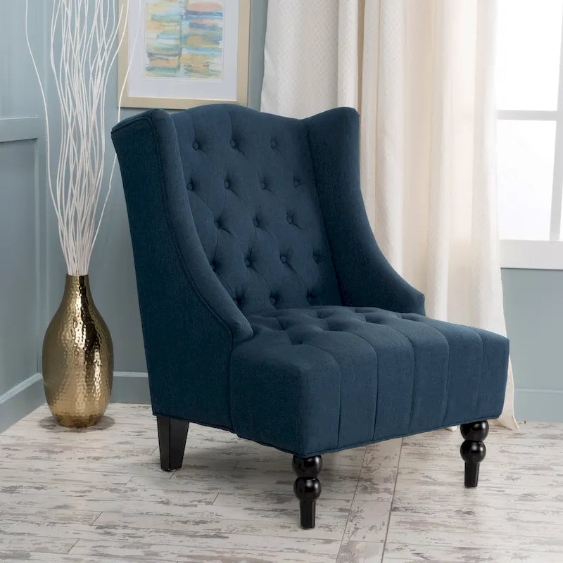Tufted High-Back Wingback Club Chair with Button Diamond Stitching