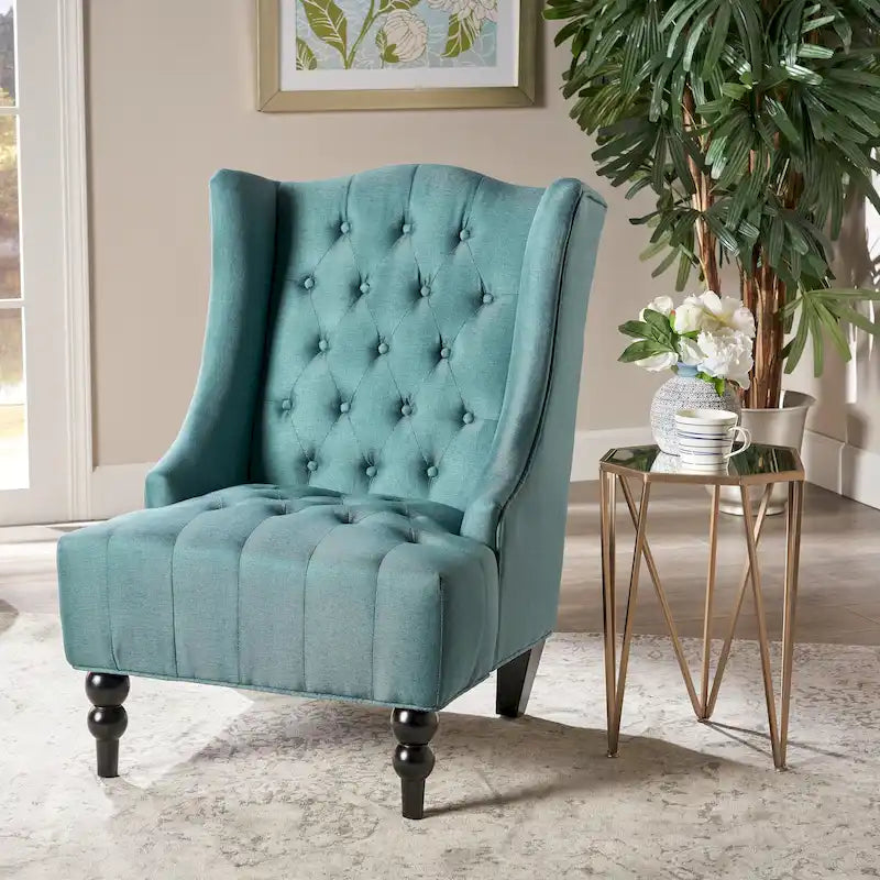 Tufted High-Back Wingback Club Chair with Button Diamond Stitching