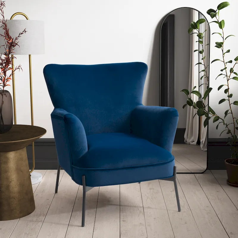 Modern Wingback Velvet Accent Chair with Metal Legs