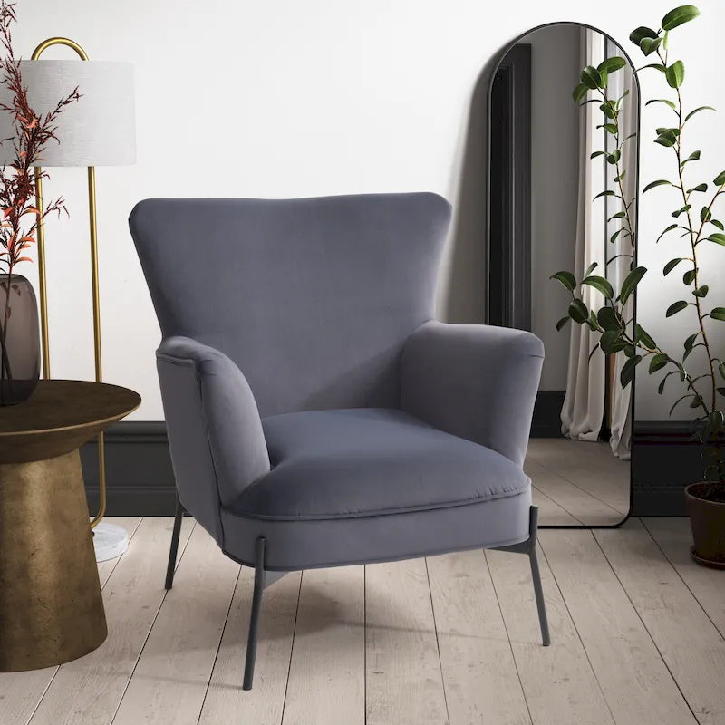Modern Wingback Velvet Accent Chair with Metal Legs
