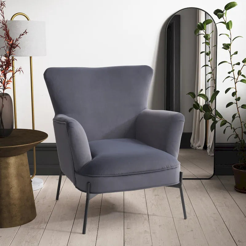 Modern Wingback Velvet Accent Chair with Metal Legs