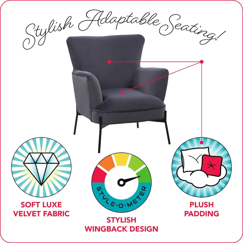 Modern Wingback Velvet Accent Chair with Metal Legs