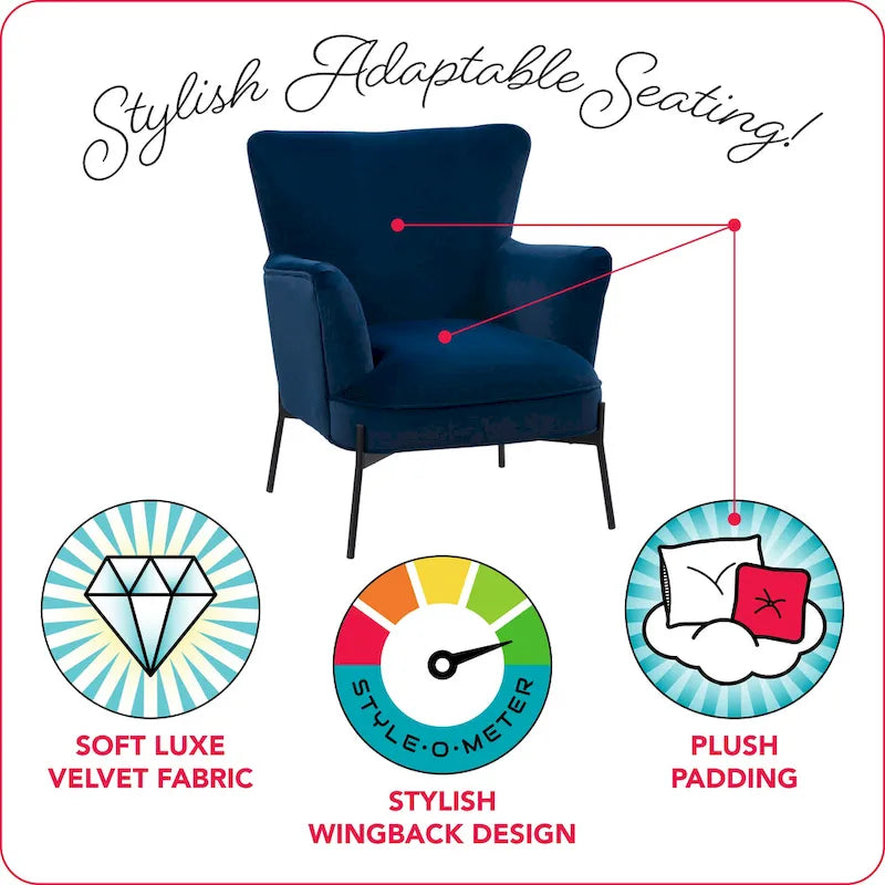 Modern Wingback Velvet Accent Chair with Metal Legs
