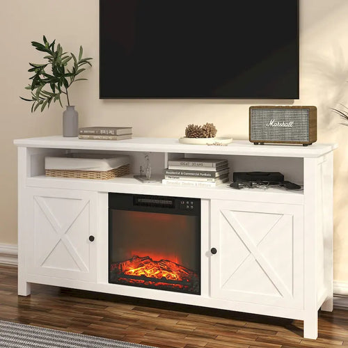 58" Wood Fireplace TV Stand with 18" Electric Fireplace Insert