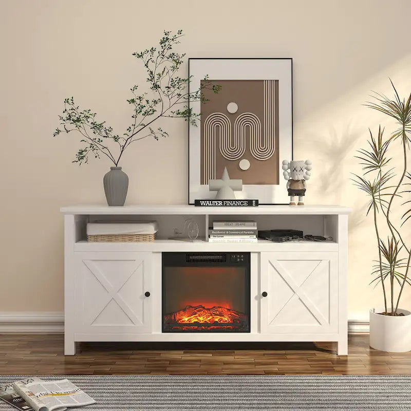 58" Wood Fireplace TV Stand with 18" Electric Fireplace Insert