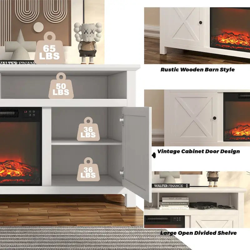 58" Wood Fireplace TV Stand with 18" Electric Fireplace Insert