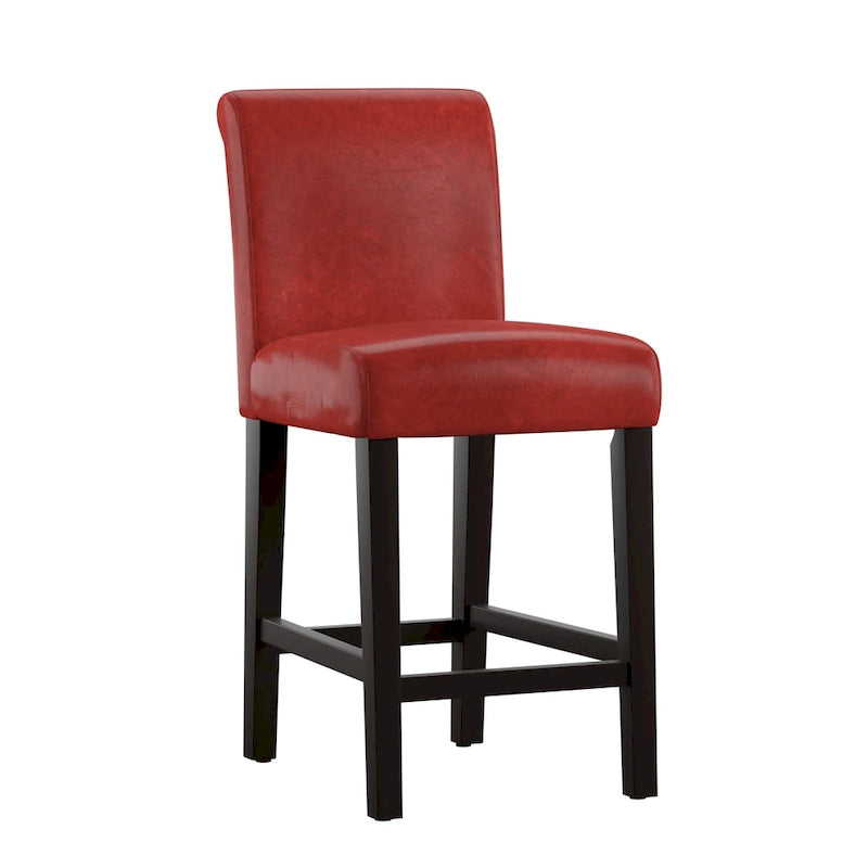 Red Faux Leather High Back Tufted Counter Bar Stools Set of 2