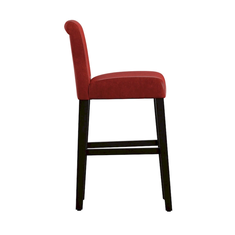 Red Faux Leather High Back Tufted Counter Bar Stools Set of 2
