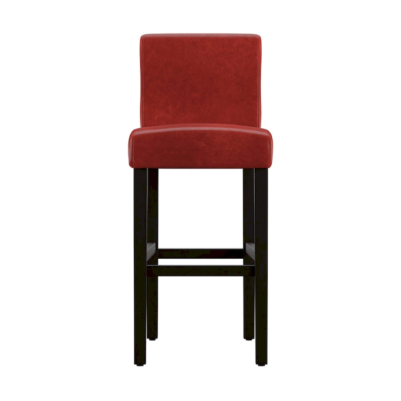 Red Faux Leather High Back Tufted Counter Bar Stools Set of 2