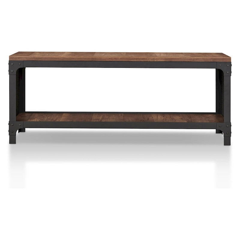 Rustic Farmhouse Reclaimed Oak Metal Storage Entryway Shoe Bench