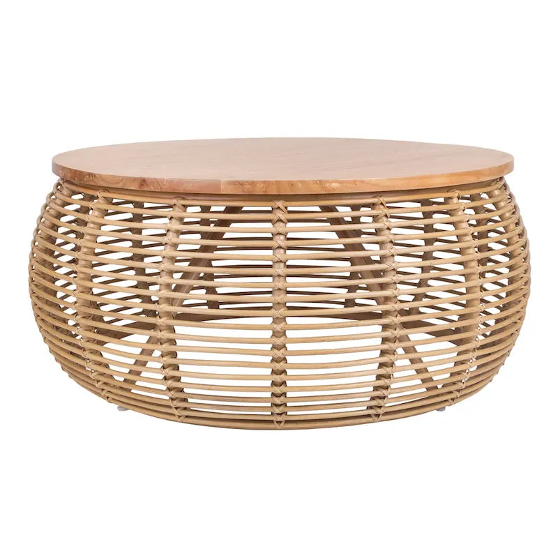 Runder Couchtisch aus Rattan mit natürlicher Honig-Optik im Küstenstil