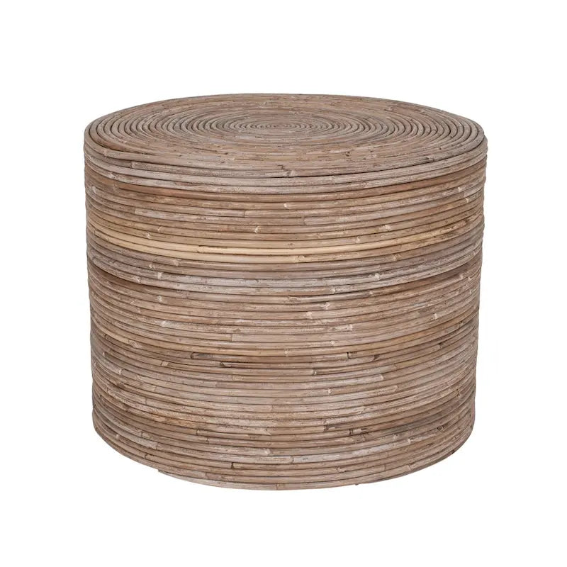 Natural Round Rattan Hand-Woven Ottoman Stool Coastal Tropical Style