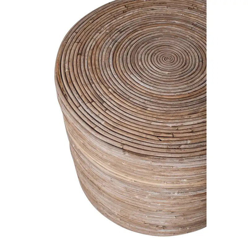 Natural Round Rattan Hand-Woven Ottoman Stool Coastal Tropical Style