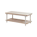Handcrafted Mango Wood and Cane Coffee Table with Turned Legs - Whitewash
