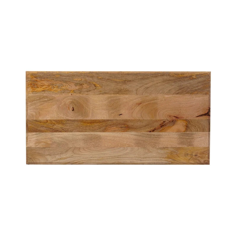 Handcrafted Mango Wood and Cane Coffee Table with Turned Legs - Whitewash