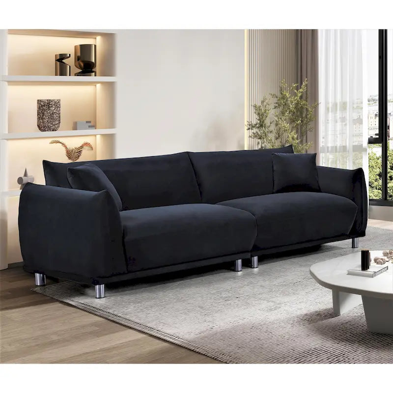 88.2" Wide Metal Legs Velvet Upholstered Foam Cushion Modern Sofa