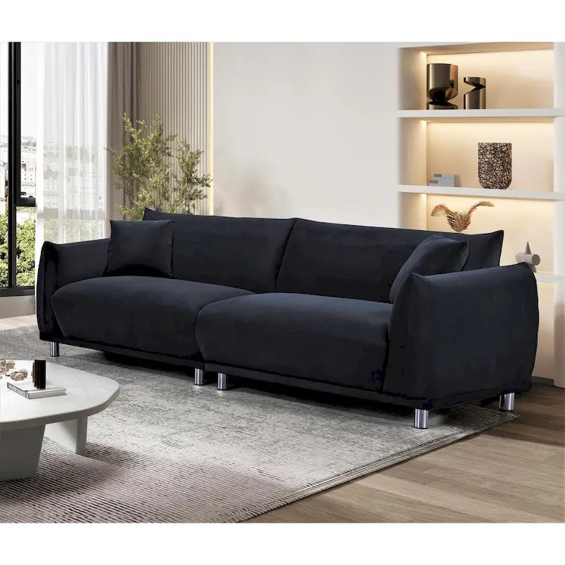 88.2" Wide Metal Legs Velvet Upholstered Foam Cushion Modern Sofa