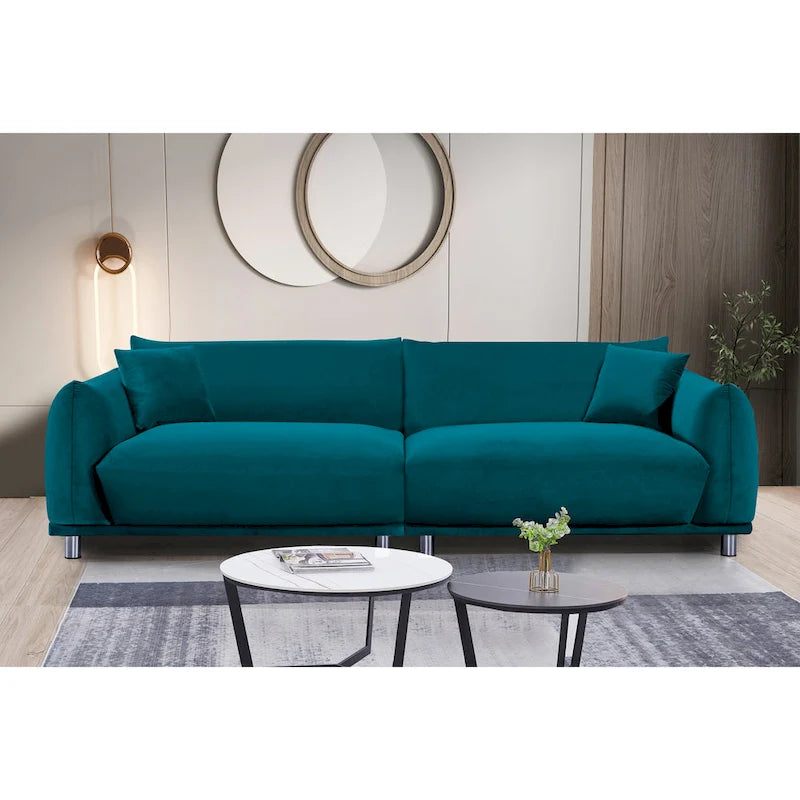 88.2" Wide Metal Legs Velvet Upholstered Foam Cushion Modern Sofa
