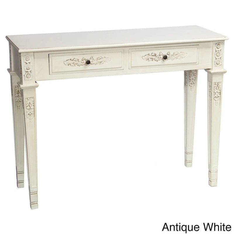 Carved Console Table with 2 Drawers Classic Wood Entryway Accent Furniture