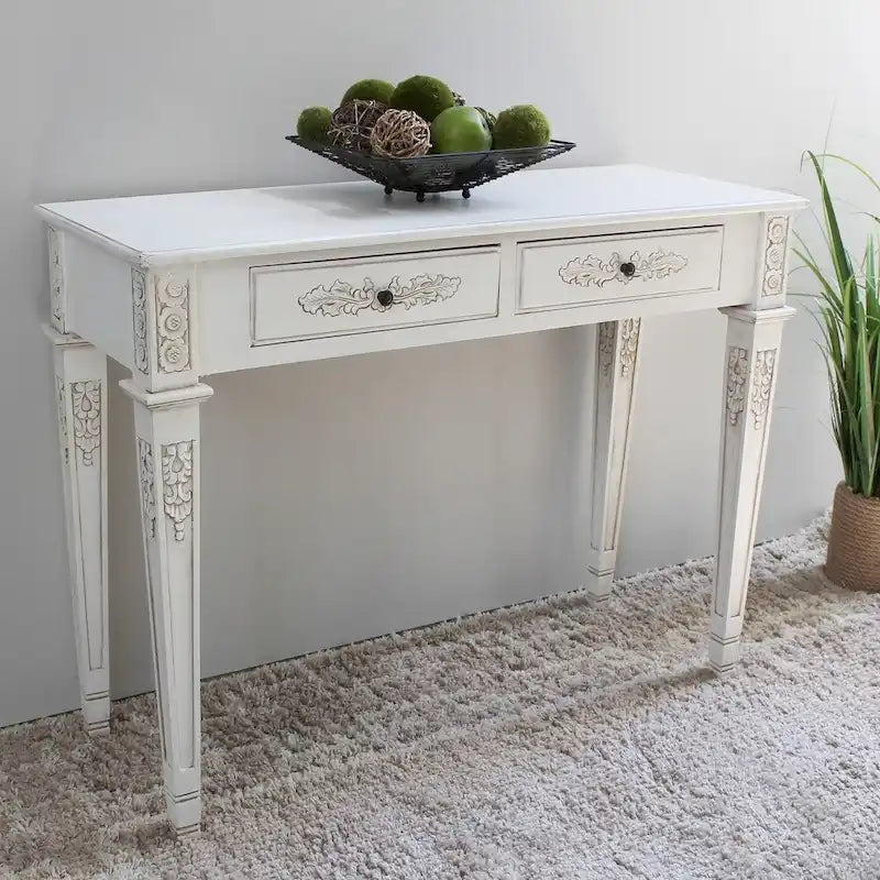 Carved Console Table with 2 Drawers Classic Wood Entryway Accent Furniture