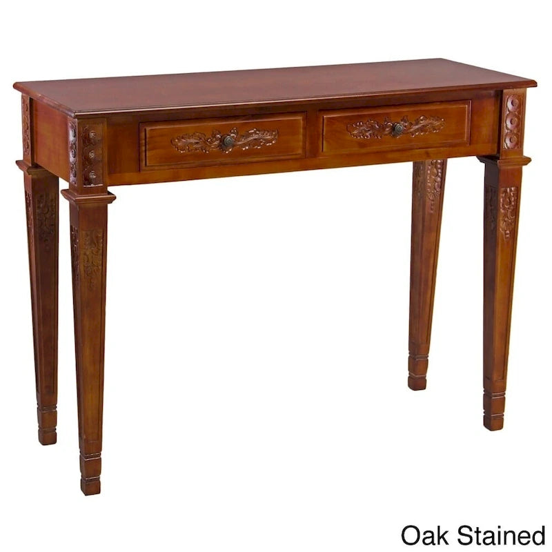 Carved Console Table with 2 Drawers Classic Wood Entryway Accent Furniture