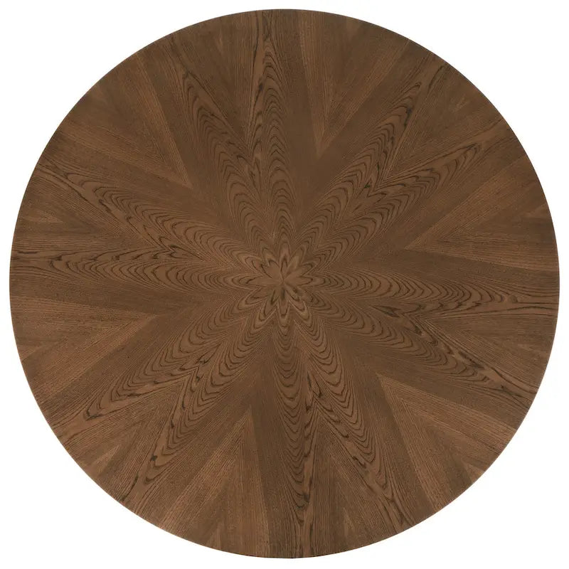 Mid-Century Dark Walnut Finish Round Dining Table with X-Base