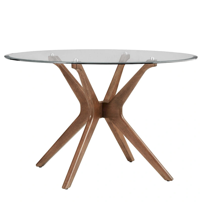 Mid-Century Dark Walnut Finish Round Dining Table with X-Base