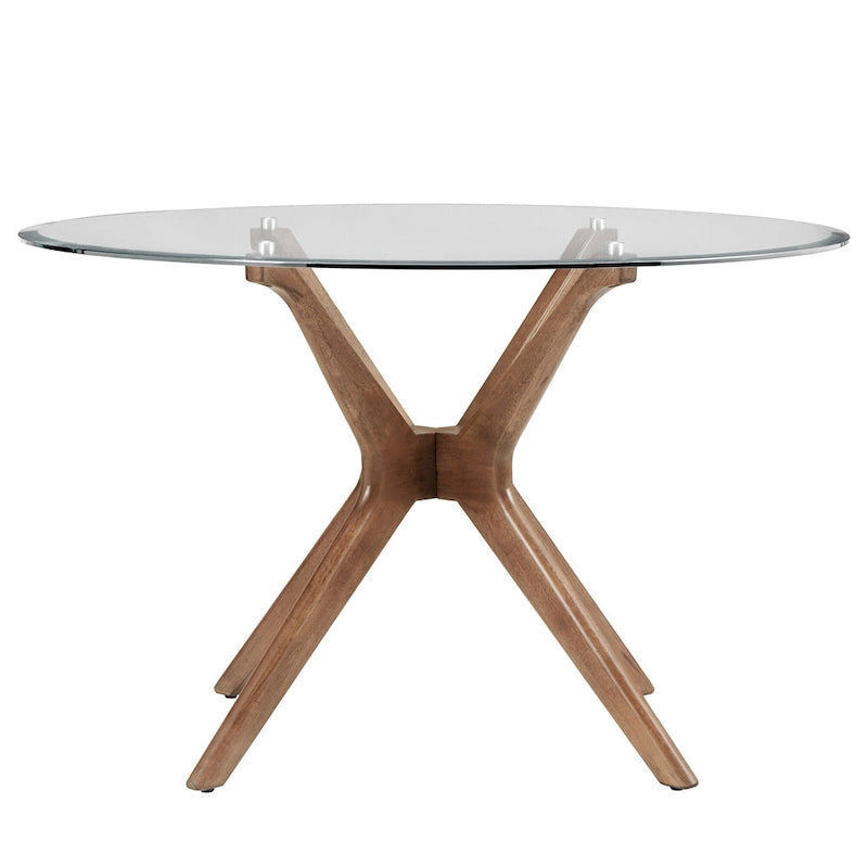 Mid-Century Dark Walnut Finish Round Dining Table with X-Base
