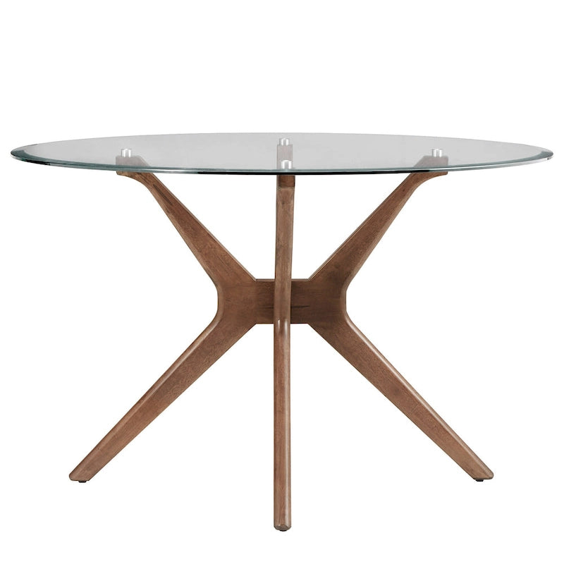 Mid-Century Dark Walnut Finish Round Dining Table with X-Base