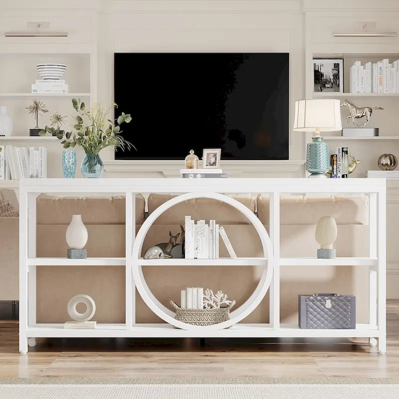 70.9 inch Extra Long Console Table with 3 Tier Wood Storage Shelves
