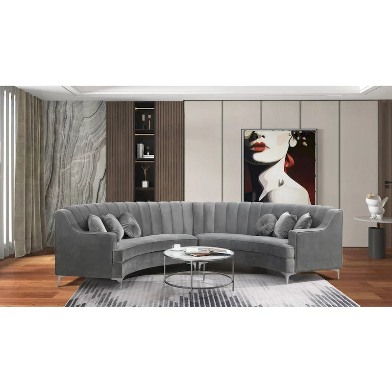 Modern Velvet Fabric Curved Sectional Sofa for Living Room