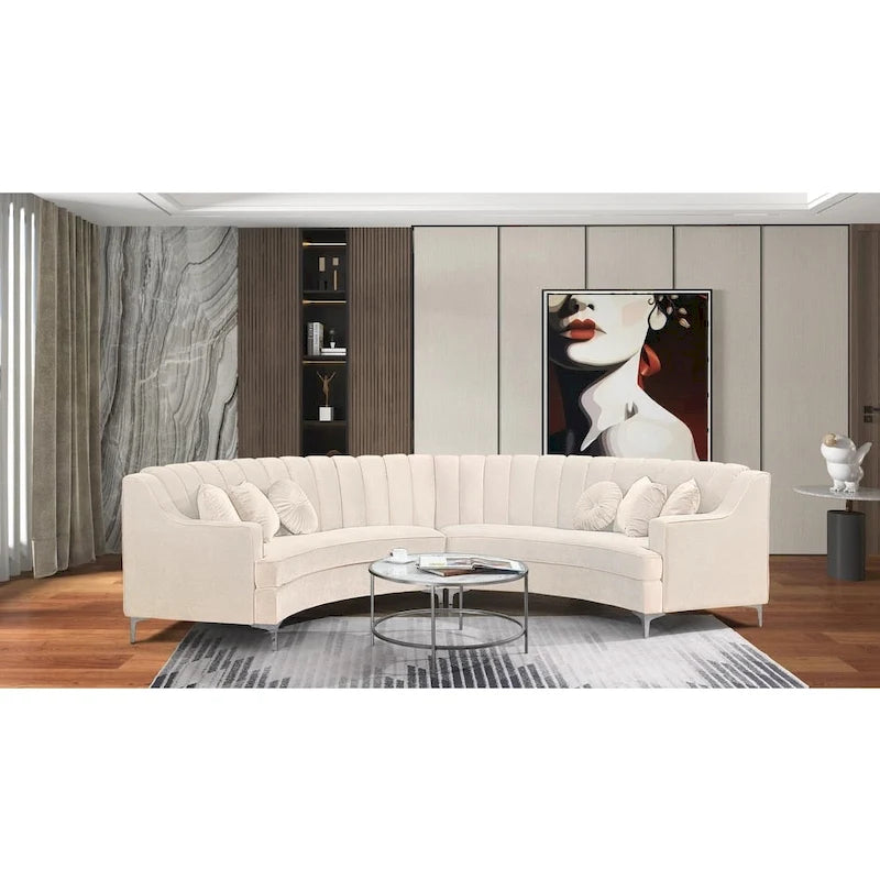Modern Velvet Fabric Curved Sectional Sofa for Living Room