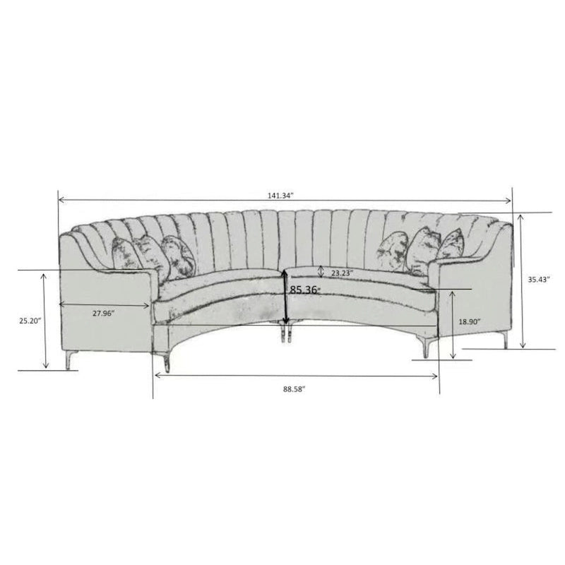 Modernes gebogenes Sofa aus Samtstoff für das Wohnzimmer