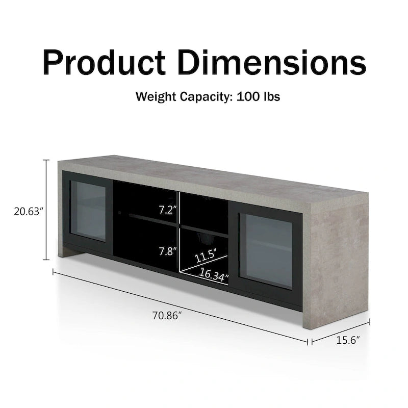 Multifunctioneel modern tv-meubel van 71 inch met glazen schuifdeuren en opbergruimte