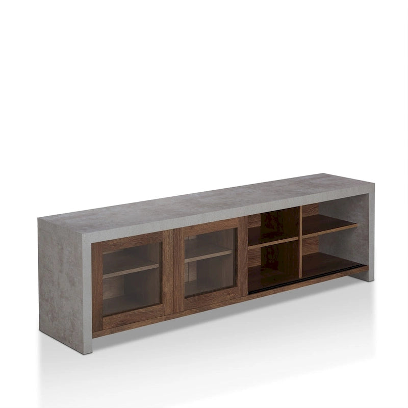 Multifunctioneel modern tv-meubel van 71 inch met glazen schuifdeuren en opbergruimte