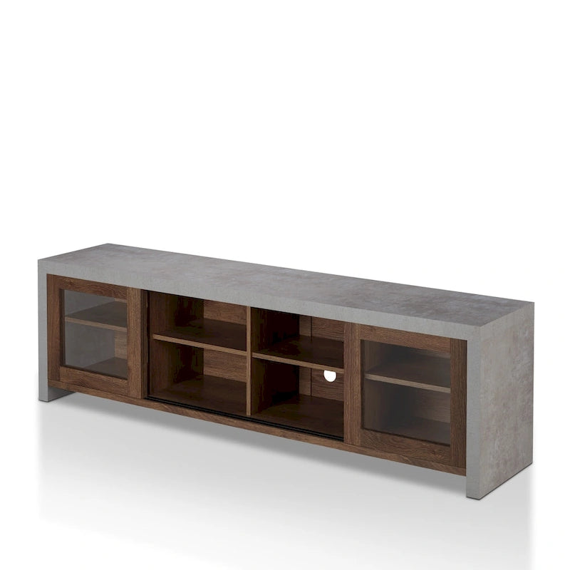 Multifunctioneel modern tv-meubel van 71 inch met glazen schuifdeuren en opbergruimte