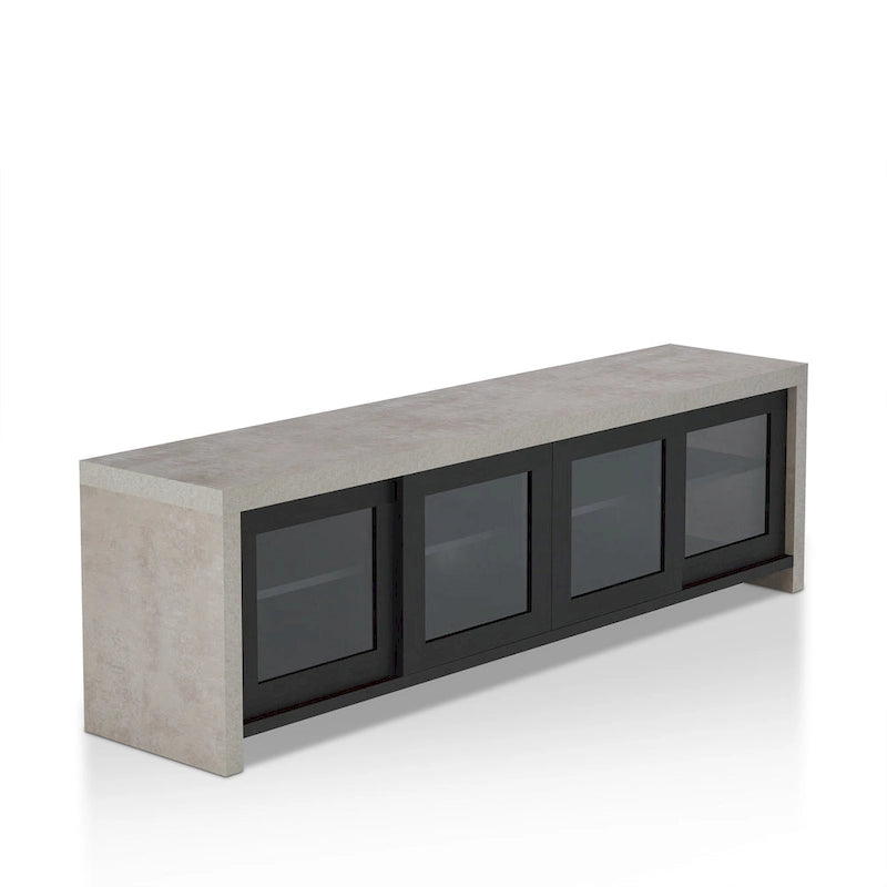 Multifunctioneel modern tv-meubel van 71 inch met glazen schuifdeuren en opbergruimte