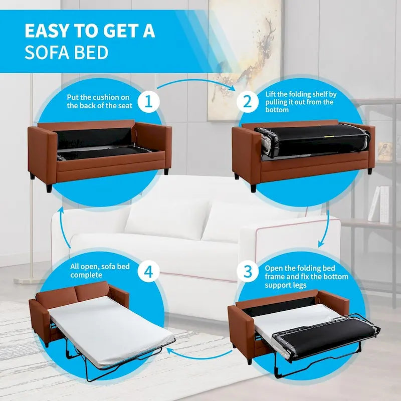 Rozkładana sofa z funkcją spania, nowoczesna, przekształcana w łóżko 2 w 1, z materacem, futon