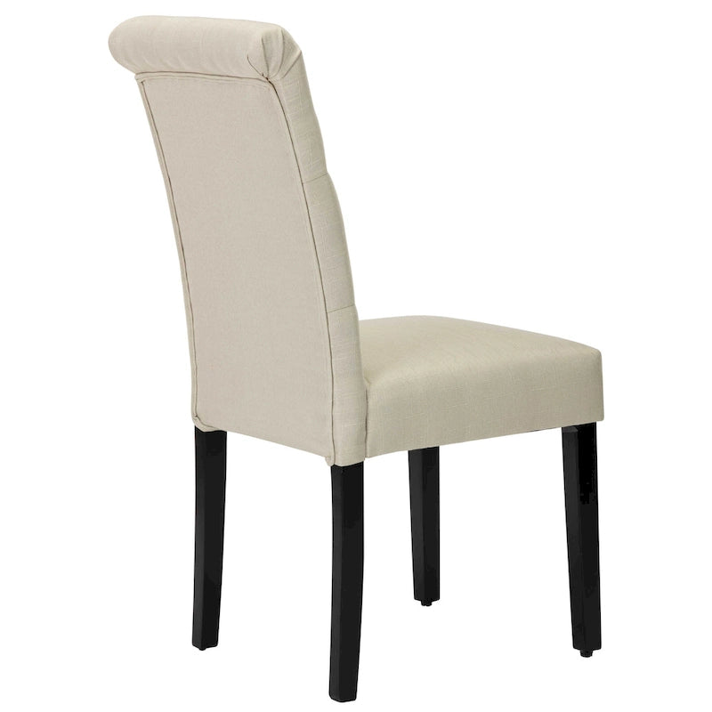 Fabric Upholstery High Back Tufted Parson Dining Chairs and Black Legs Set of 2