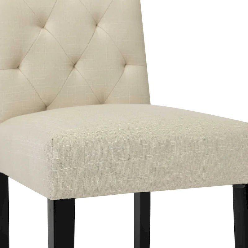Fabric Upholstery High Back Tufted Parson Dining Chairs and Black Legs Set of 2