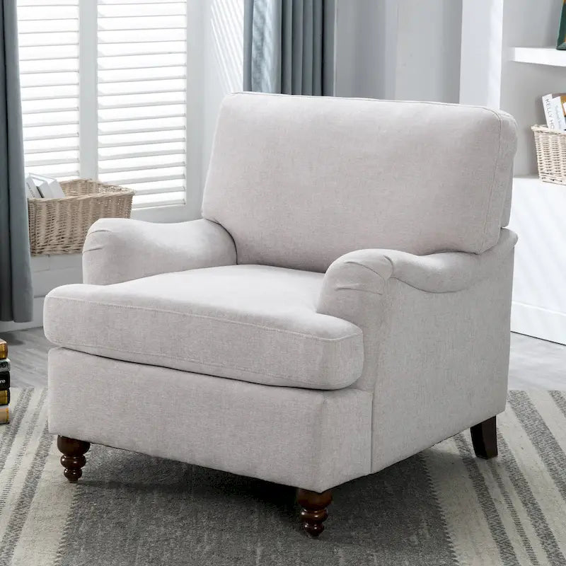 Upholstered Arm Chair with Rolled Arms and Turned Walnut Legs