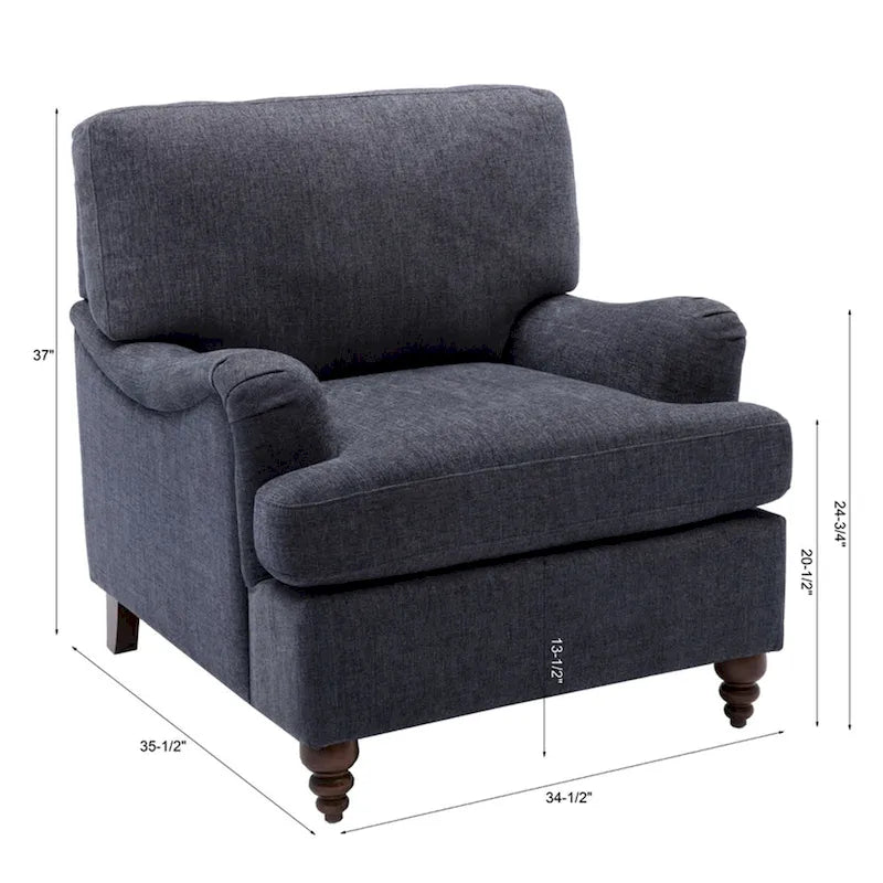 Upholstered Arm Chair with Rolled Arms and Turned Walnut Legs