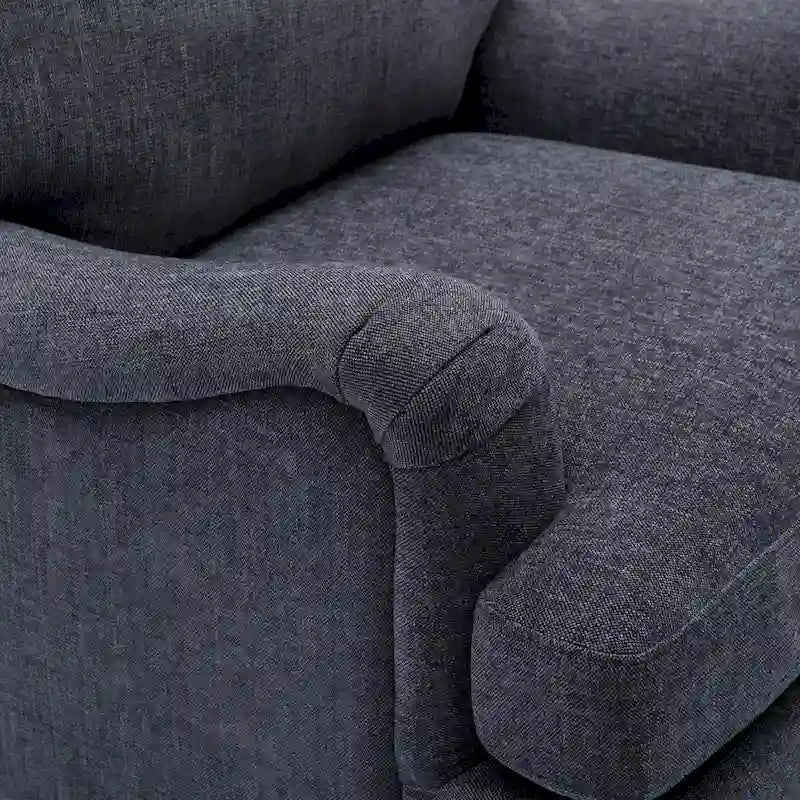 Fauteuil rembourré avec accoudoirs roulés et pieds en noyer tourné