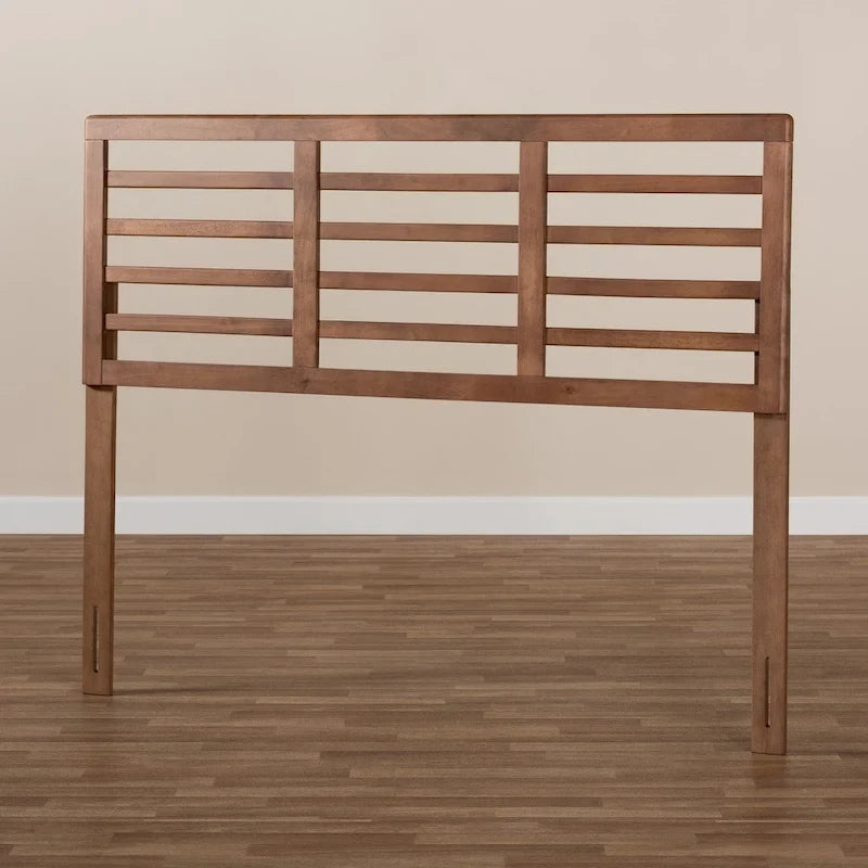 Mid-Century Walnut Wood Open Slat Headboard
